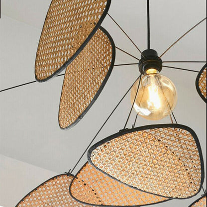 Modern Rattan Pendant Light – Artistic Multi-Leaf Woven Chandelier for Dining & Living Room