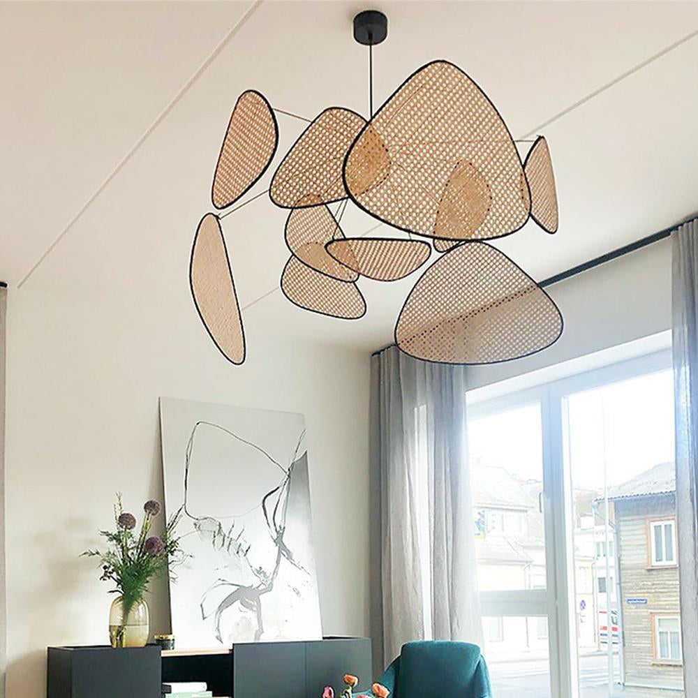Retro Rattan Chandelier Handmade Pendant Lampshade-[Modern pendant lighting for bedroom and living space]-Demolights UK