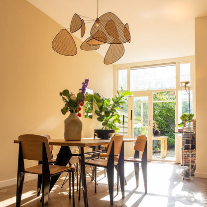 Modern Rattan Pendant Light – Artistic Multi-Leaf Woven Chandelier for Dining & Living Room