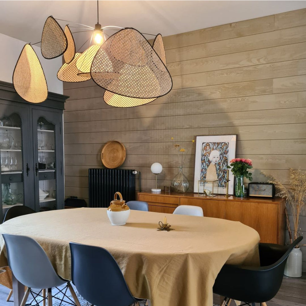 Modern Rattan Pendant Light – Artistic Multi-Leaf Woven Chandelier for Dining & Living Room