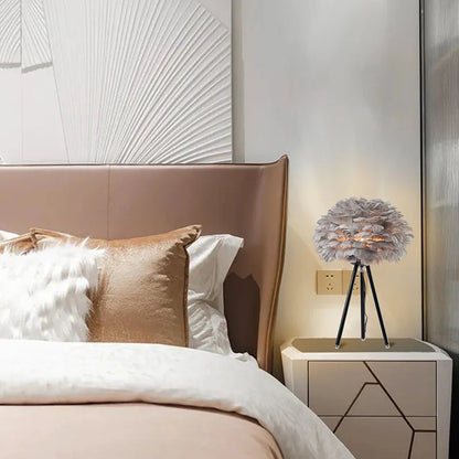White and Gray Feather Table Lamp