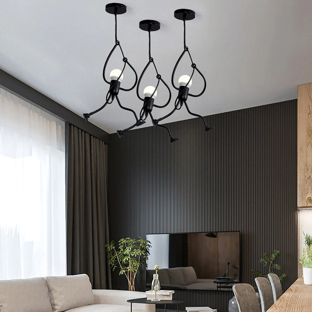 Modern Creative Iron People Lamp Adjustable Height Iron Chandelier