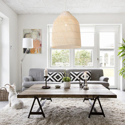 Rattan Weaving Bell Shape Pendant Lighting Fixture-[Modern pendant lighting for bedroom and living space]-Demolights UK