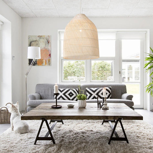 Rattan Weaving Bell Shape Pendant Lighting Fixture-[Modern pendant lighting for bedroom and living space]-Demolights UK