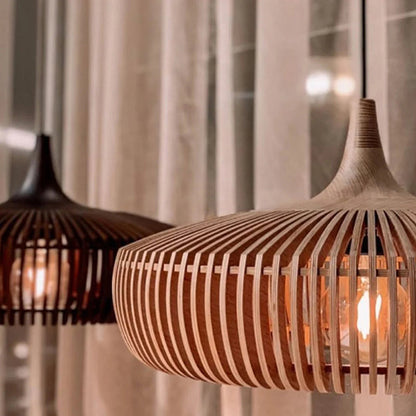 Handcrafted Natural Wood Fin Chandelier - Scandi Style Hanging Lamp