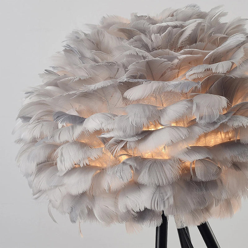 White and Gray Feather Table Lamp