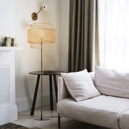 Hand-Woven Rattan Floor Lamps & Table Lamp Vintage Design