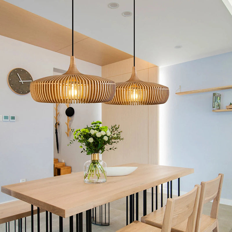 Natural Wood Pendant Lights Over Kitchen Island-[Modern pendant lighting for bedroom and living space]-Demolights UK