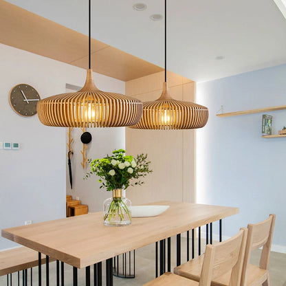 Natural Wood Pendant Lights Over Kitchen Island-[Modern pendant lighting for bedroom and living space]-Demolights UK