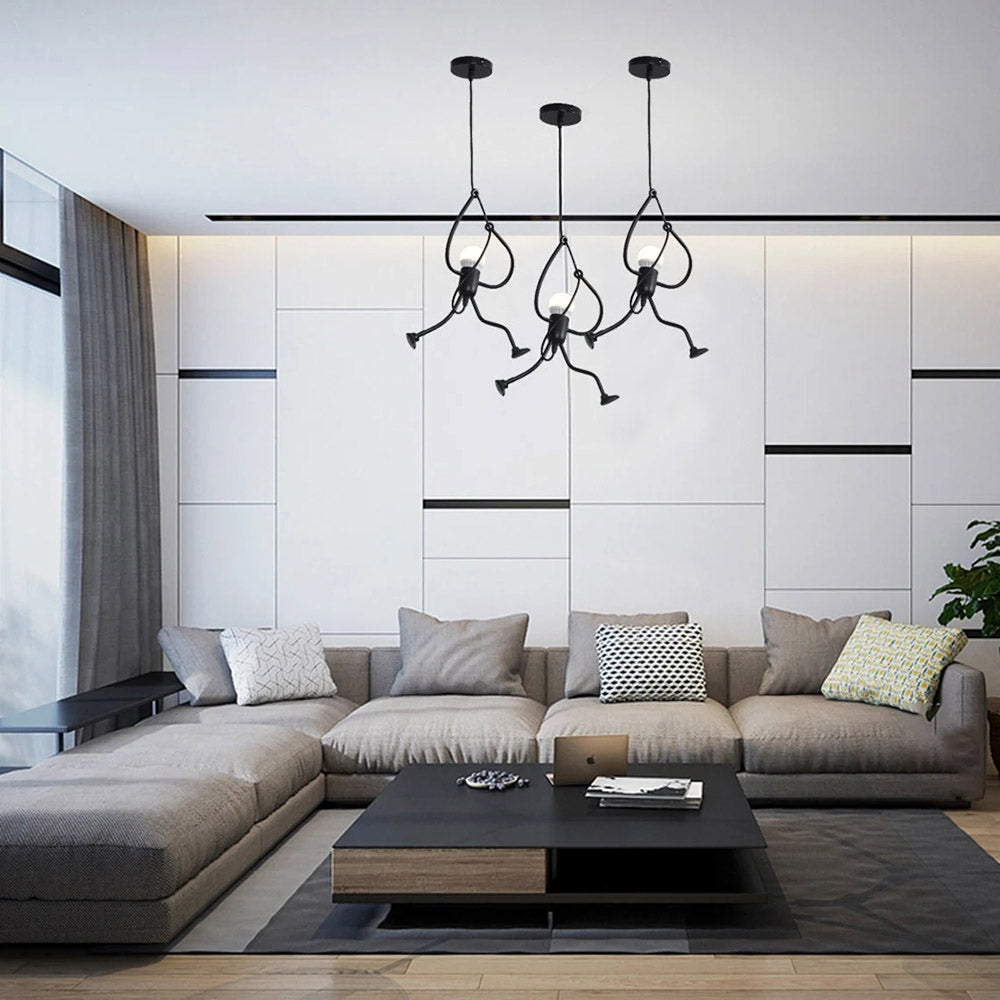 Modern Creative Iron People Lamp Adjustable Height Iron Chandelier