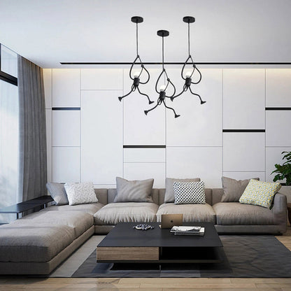 Modern Creative Iron People Lamp Adjustable Height Iron Chandelier
