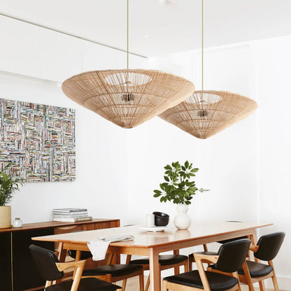 Rattan Vintage Umbrella Pendant Light-[Modern pendant lighting for bedroom and living space]-Demolights UK