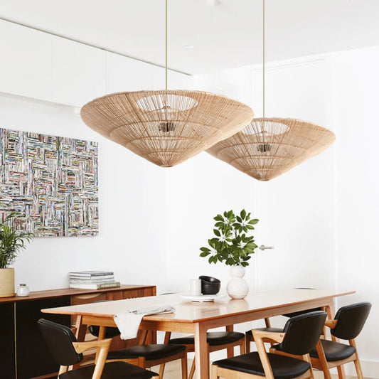 Rattan Vintage Umbrella Pendant Light-[Modern pendant lighting for bedroom and living space]-Demolights UK
