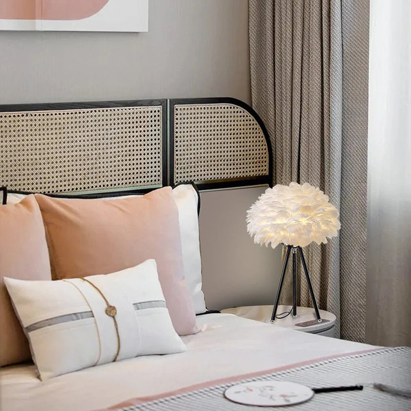 White and Gray Feather Table Lamp