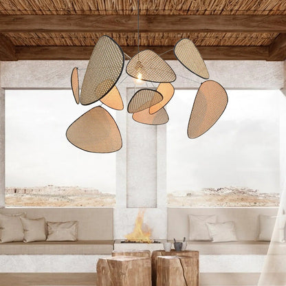 Modern Rattan Pendant Light – Artistic Multi-Leaf Woven Chandelier for Dining & Living Room