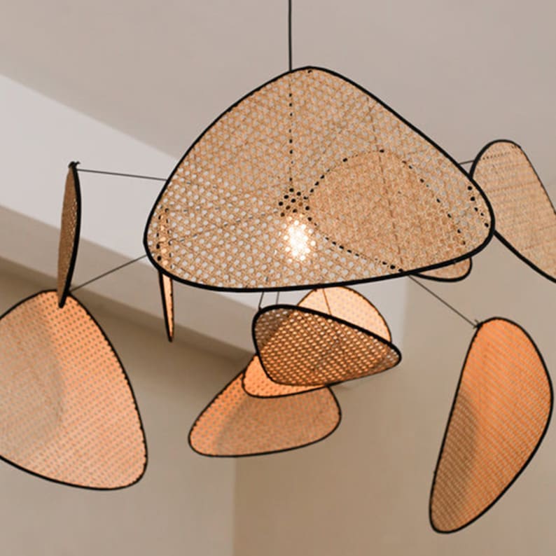Modern Rattan Pendant Light – Artistic Multi-Leaf Woven Chandelier for Dining & Living Room