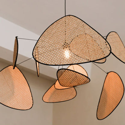 Modern Rattan Pendant Light – Artistic Multi-Leaf Woven Chandelier for Dining & Living Room