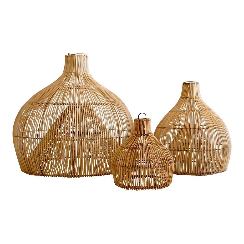 Hand-Woven Rattan Wicker Pendant Light - Japandi Gourd Chandelier