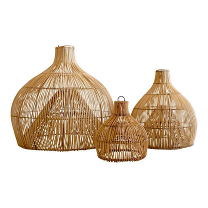 Hand-Woven Rattan Wicker Pendant Light - Japandi Gourd Chandelier