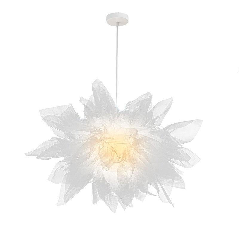 White Fabric Cloth Flower Pendant Light Fixture Nordic Hanging Ceiling Lamp