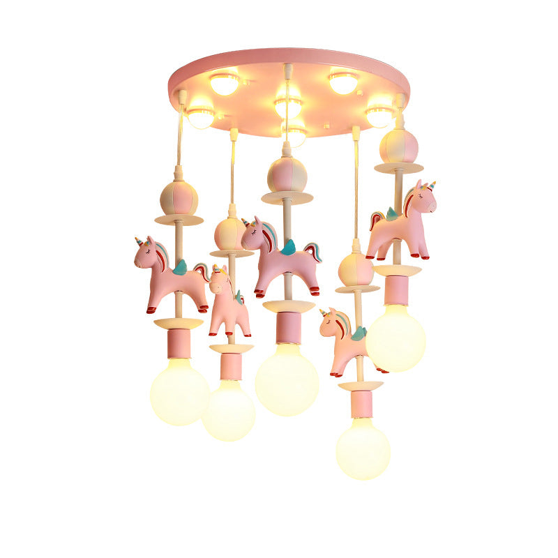 Pink Glass Ball Led Pendant Lights Children Living Room Decoration Hanging Lamp