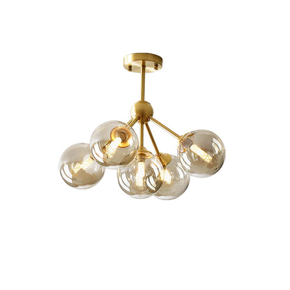 Mid-Century Brass Sputnik Ceiling Light - Modern Glass Globe Flush Mount
