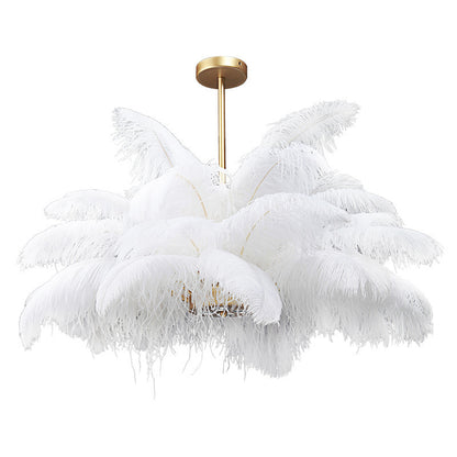 Modern Real Ostrich Feather Chandelier - Luxury Gold Pendant Light