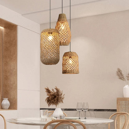 Natural Rattan Pastoral Style Pendant Light-[Modern pendant lighting for bedroom and living space]-Demolights UK