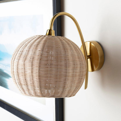 Rattan Lantern Shape Hanging Wall Sconce
