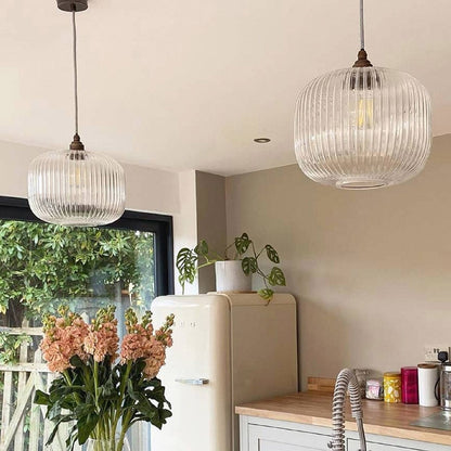 Luxury Modern Indoor Pendant Light With Ribbed Clear Glass