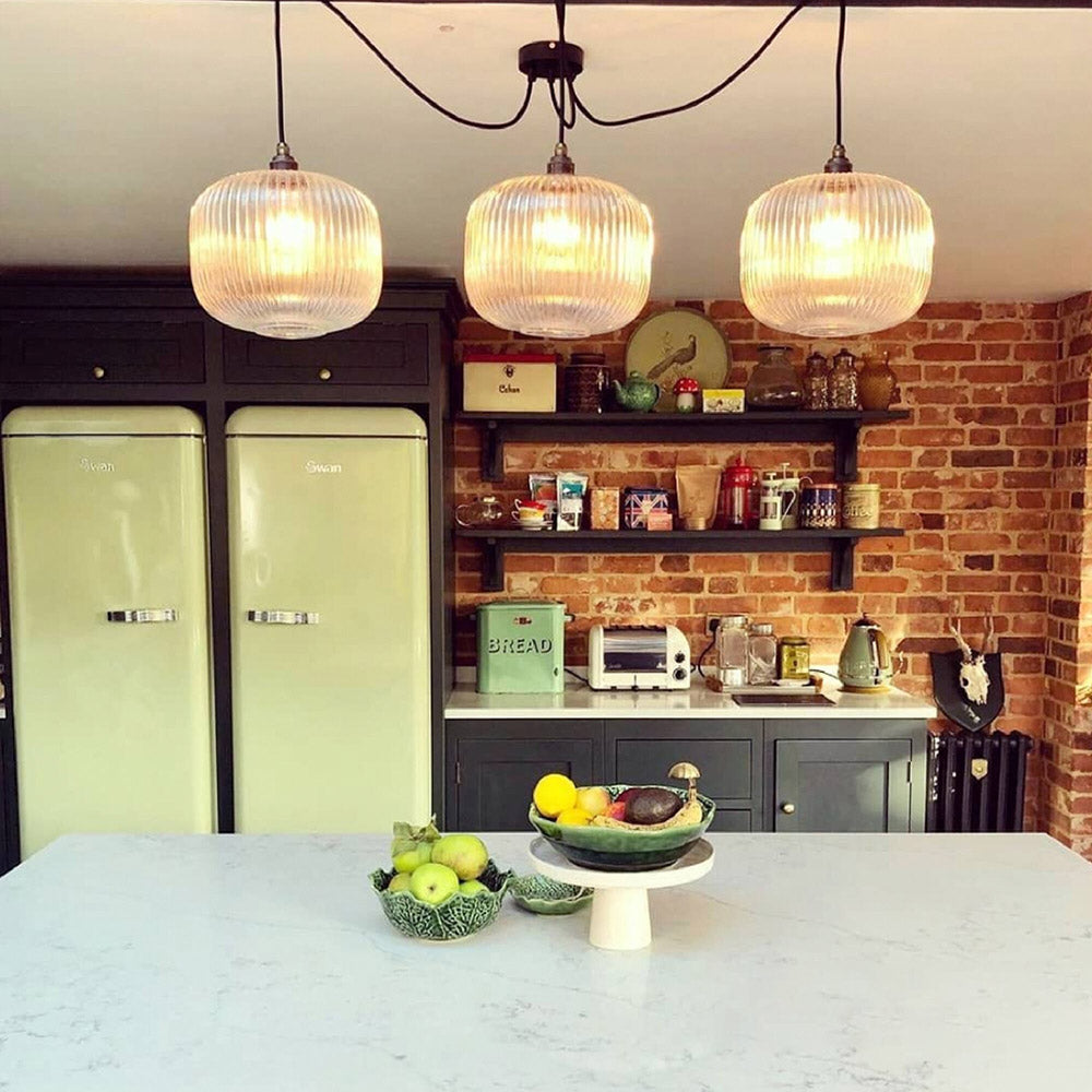 Luxury Modern Indoor Pendant Light With Ribbed Clear Glass