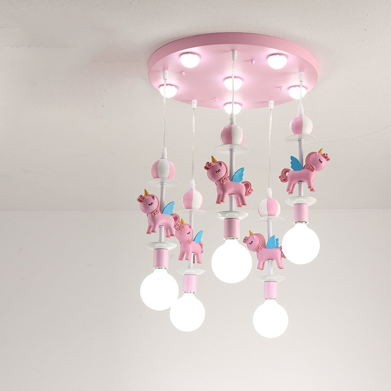 Pink Glass Ball Led Pendant Lights Children Living Room Decoration Hanging Lamp