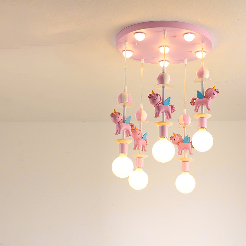 Pink Glass Ball Led Pendant Lights Children Living Room Decoration Hanging Lamp