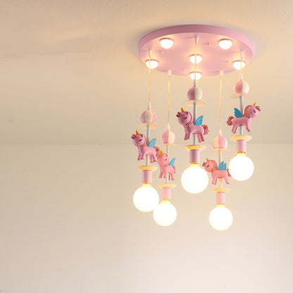 Pink Glass Ball Led Pendant Lights Children Living Room Decoration Hanging Lamp
