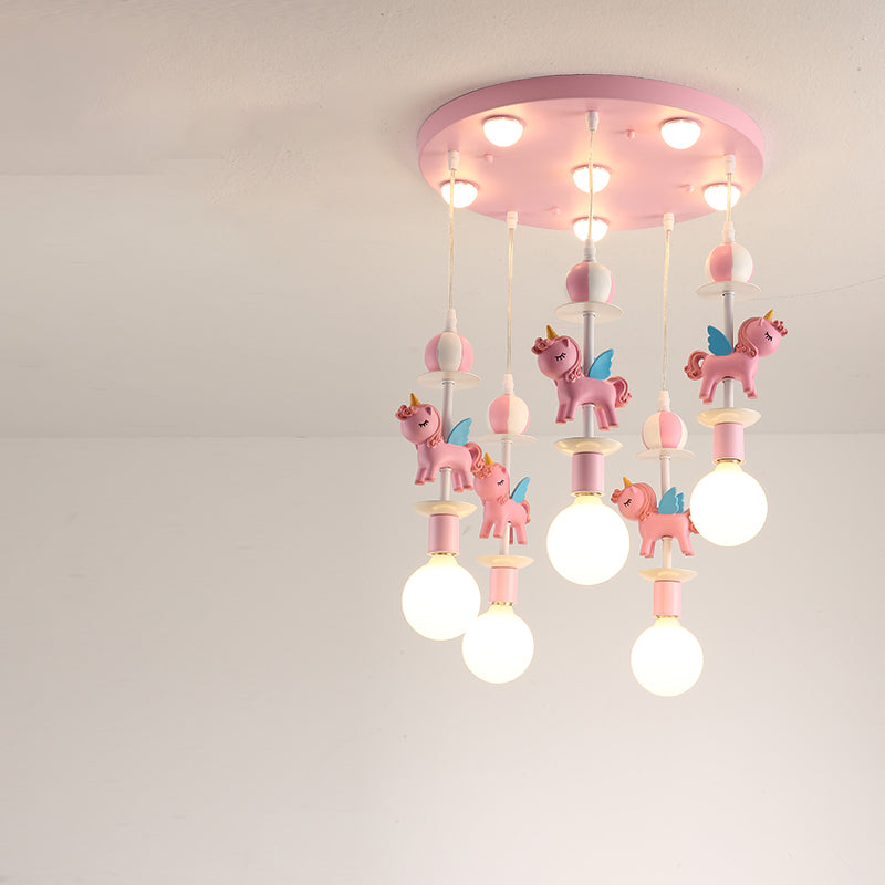 Pink Glass Ball Led Pendant Lights Children Living Room Decoration Hanging Lamp