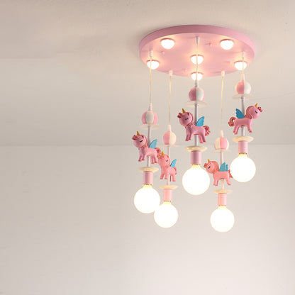 Pink Glass Ball Led Pendant Lights Children Living Room Decoration Hanging Lamp