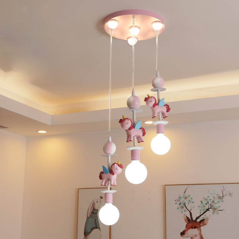 Pink Glass Ball Led Pendant Lights Children Living Room Decoration Hanging Lamp