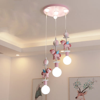 Pink Glass Ball Led Pendant Lights Children Living Room Decoration Hanging Lamp