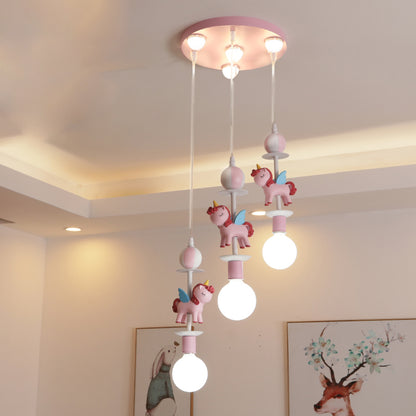 Pink Glass Ball Led Pendant Lights Children Living Room Decoration Hanging Lamp