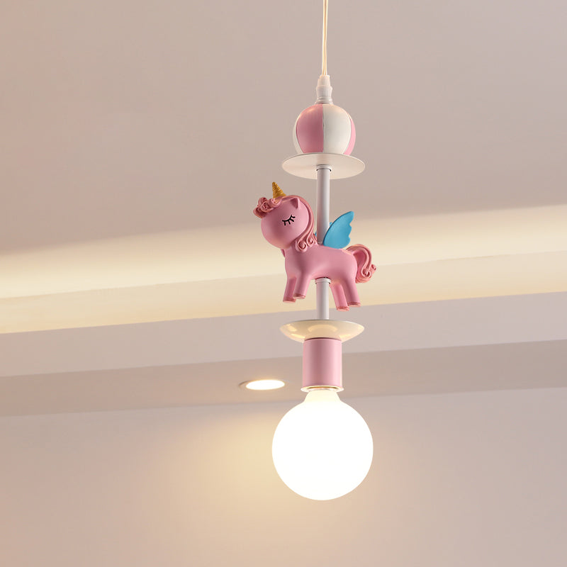Pink Glass Ball Led Pendant Lights Children Living Room Decoration Hanging Lamp