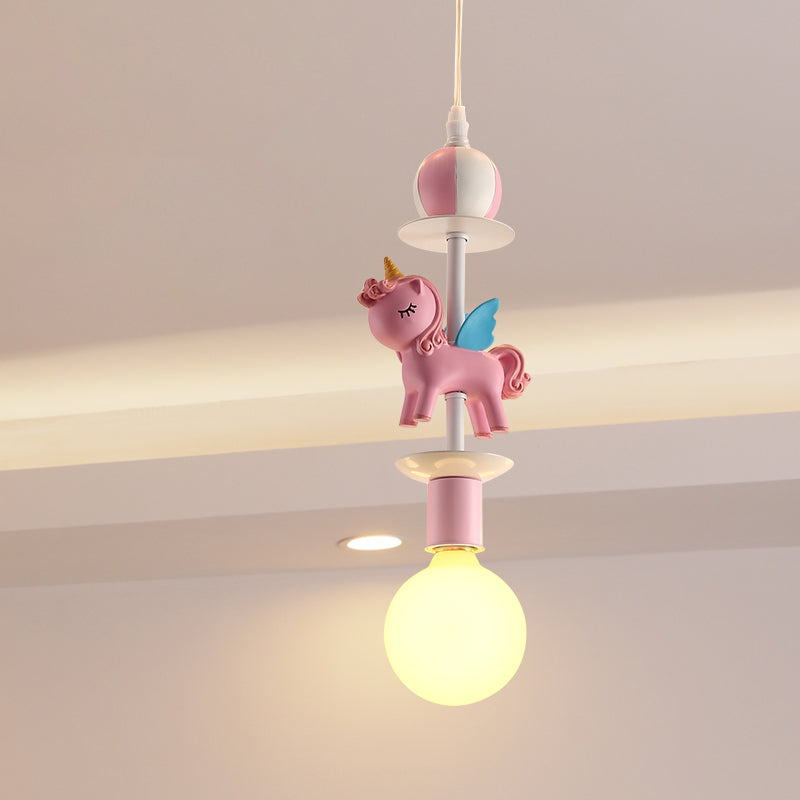 Pink Glass Ball Led Pendant Lights Children Living Room Decoration Hanging Lamp