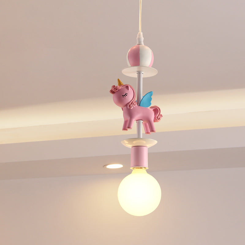 Pink Glass Ball Led Pendant Lights Children Living Room Decoration Hanging Lamp
