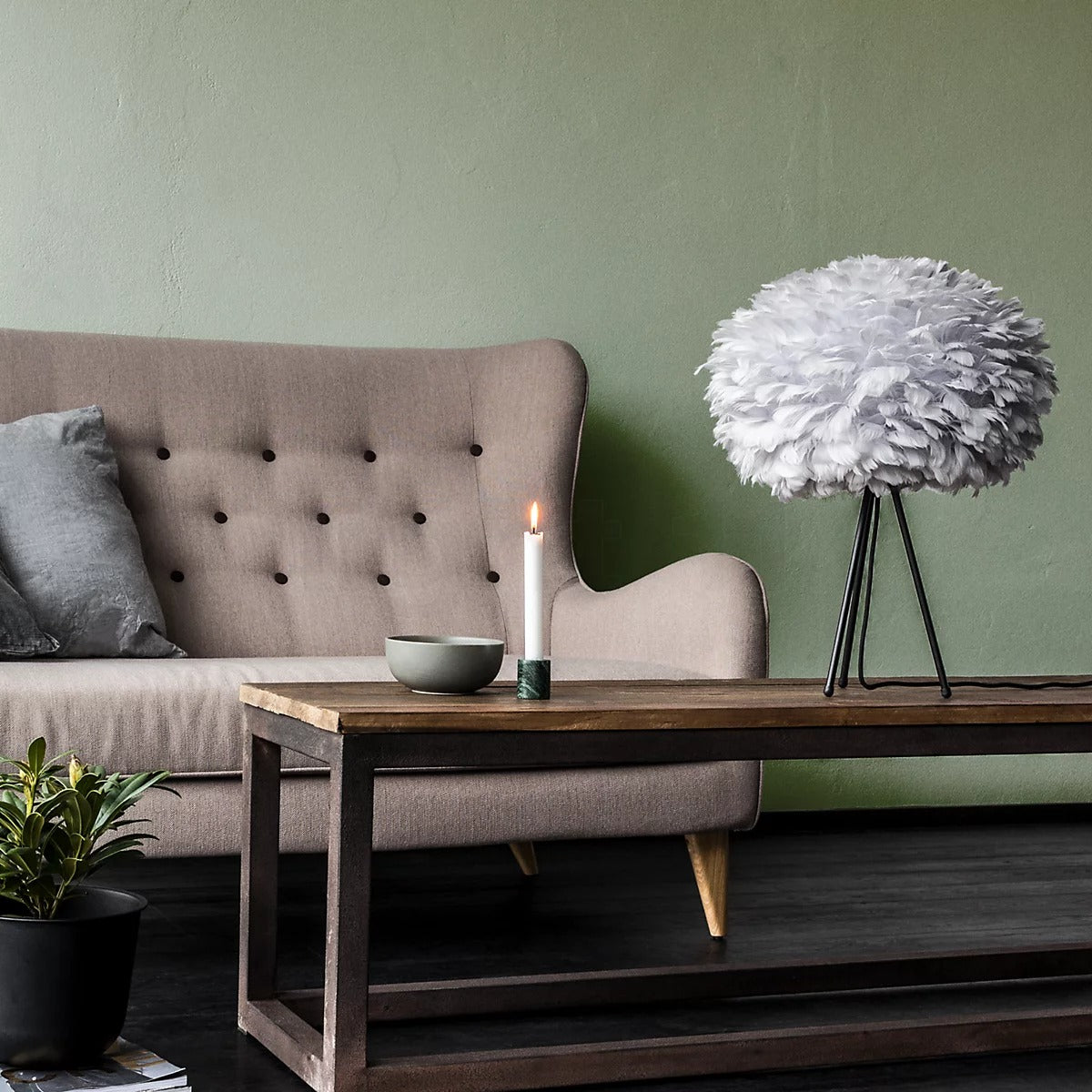 White and Gray Feather Table Lamp