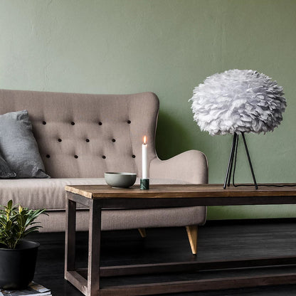 White and Gray Feather Table Lamp