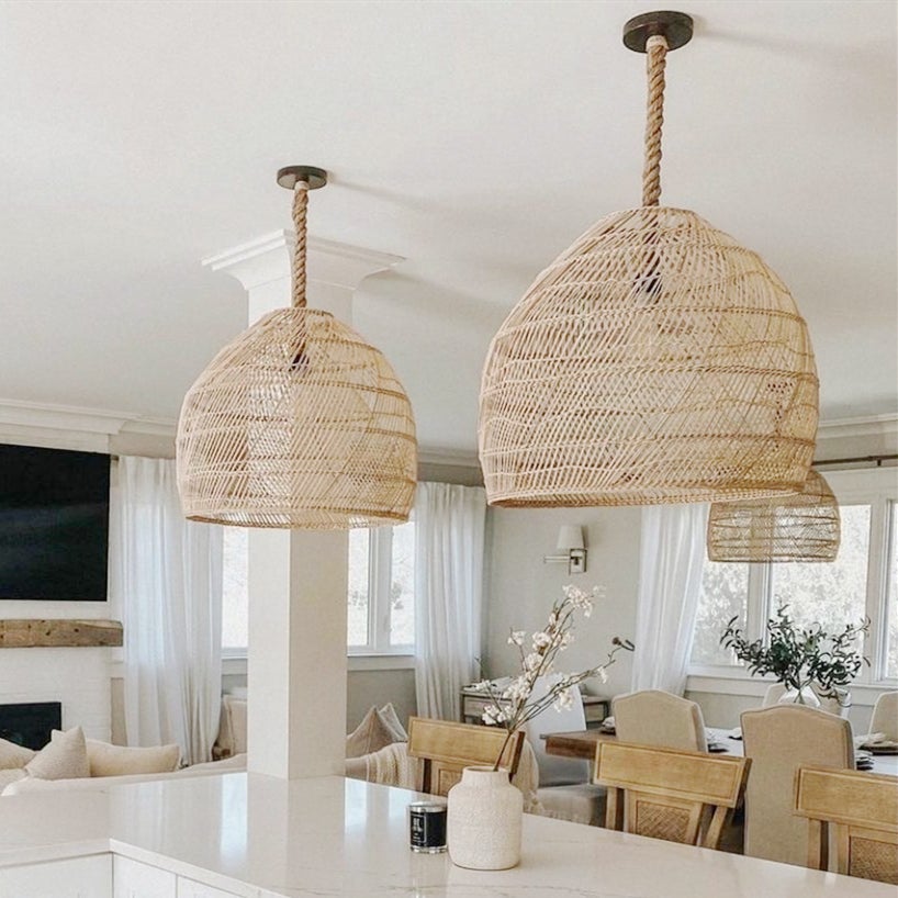 Nordic Rattan Pendant Light Living Room Hanging Lamp Shade-[Modern pendant lighting for bedroom and living space]-Demolights UK