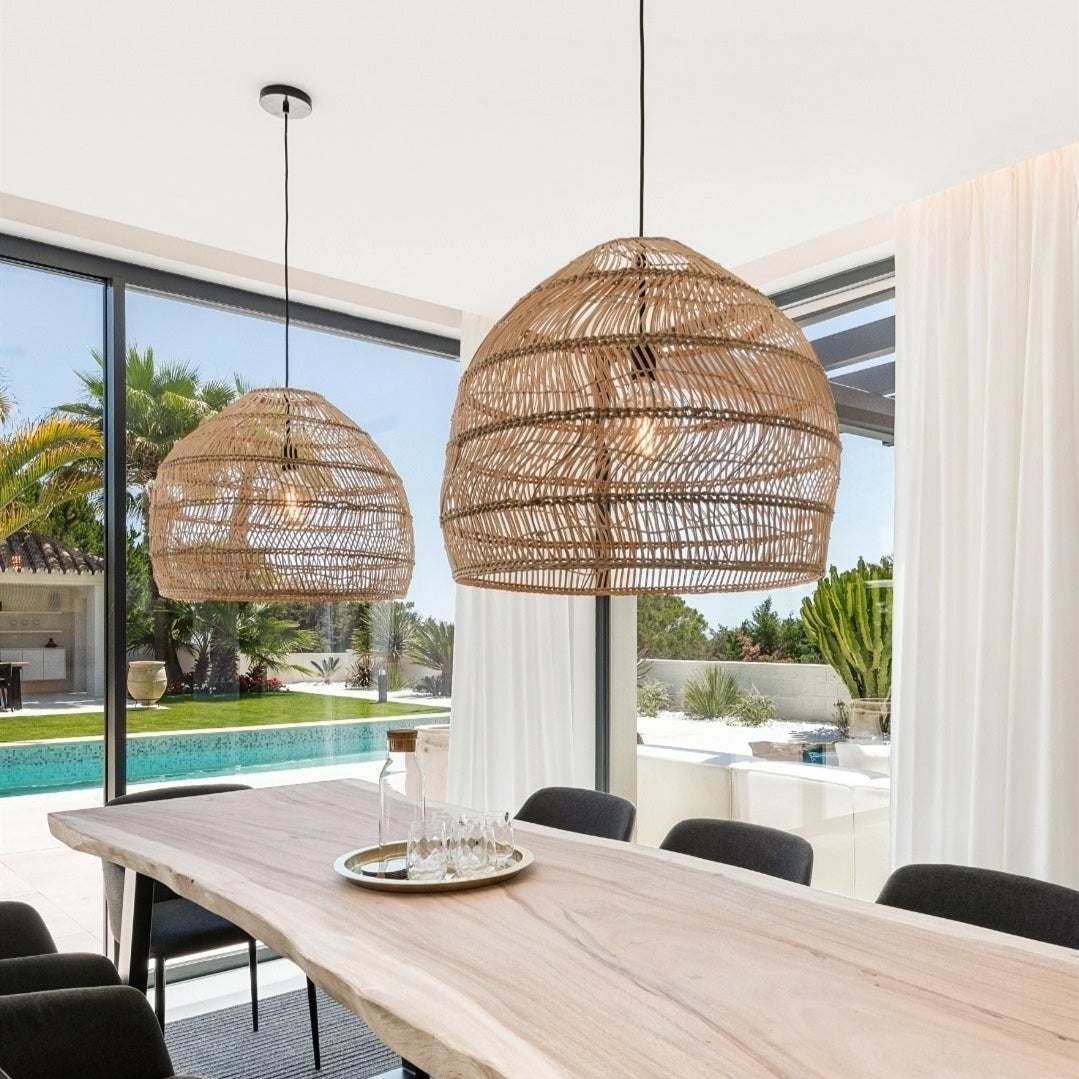 Hand-Woven Rattan Dome Pendant Light - Organic Boho Wicker Chandelier