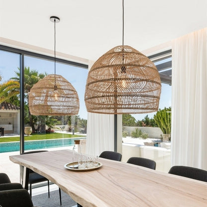 Hand-Woven Rattan Dome Pendant Light - Organic Boho Wicker Chandelier