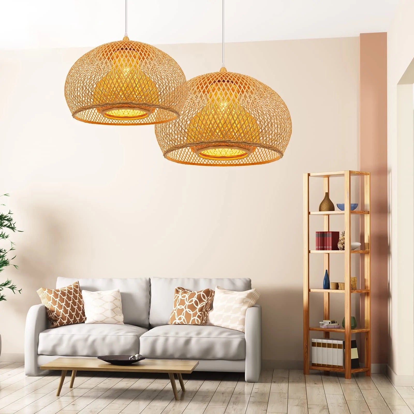 Retro Hanging Chandelier Ceiling Light outlet Pendant Lamp LED Bamboo Woven Lamp Shade