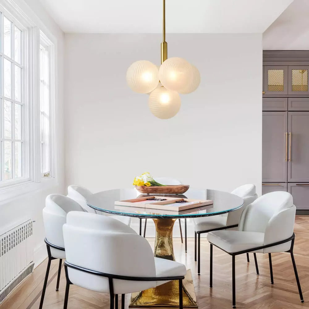Modern Ribbed Glass Globe Chandelier - Nordic Brass Cluster Pendant Light