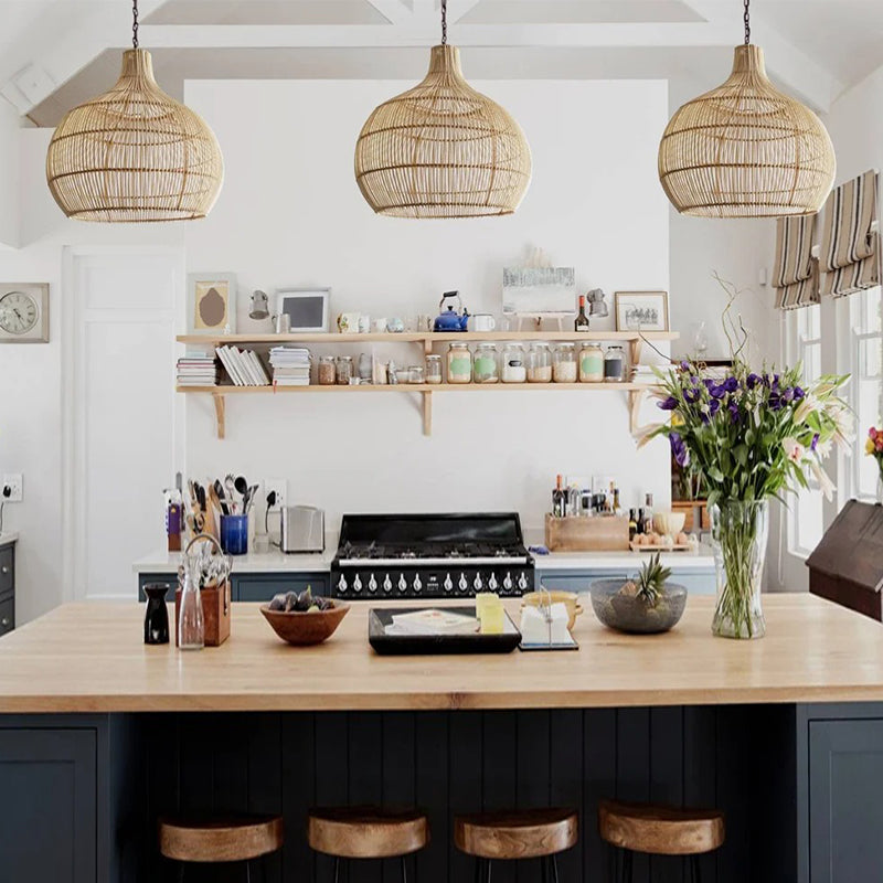 Country Rattan Woven Pendant Light For Dinning Room
